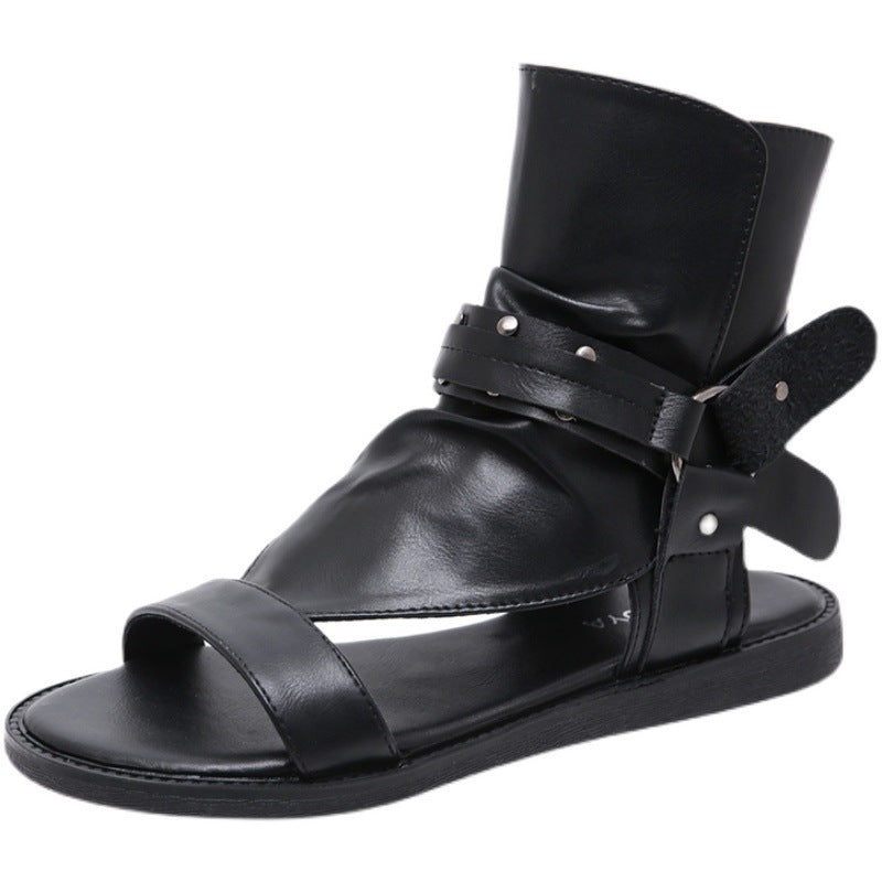 Punk Flat Vegan Leather Sandals Black Womens