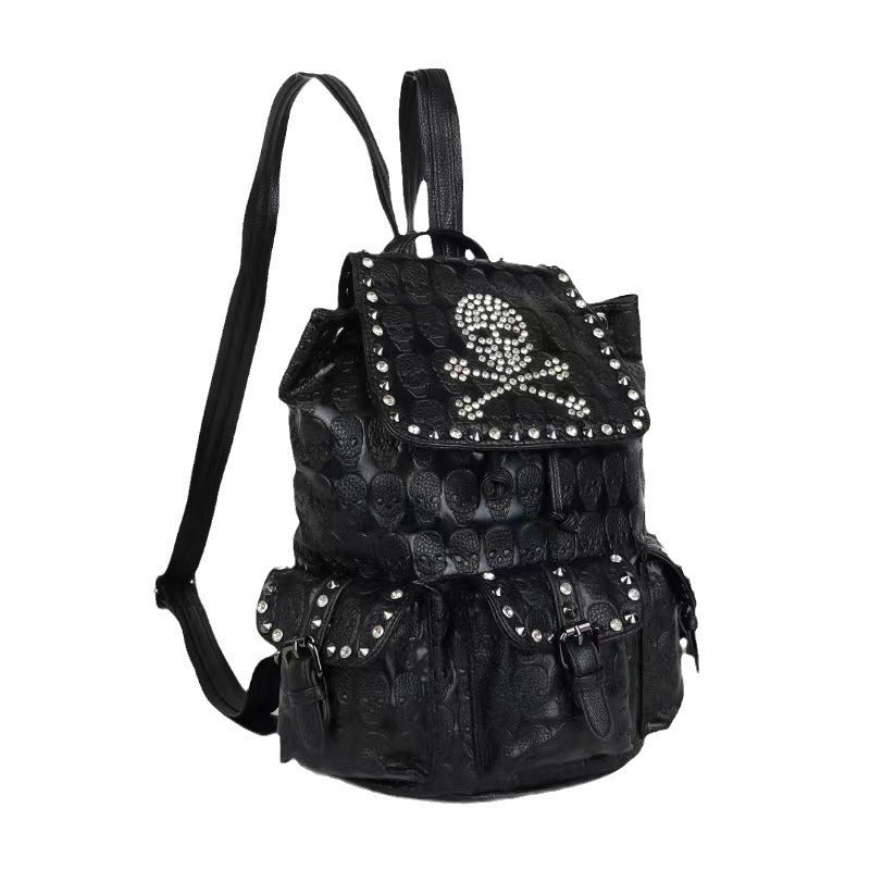 Punk Leather Backpack Skull Crystals