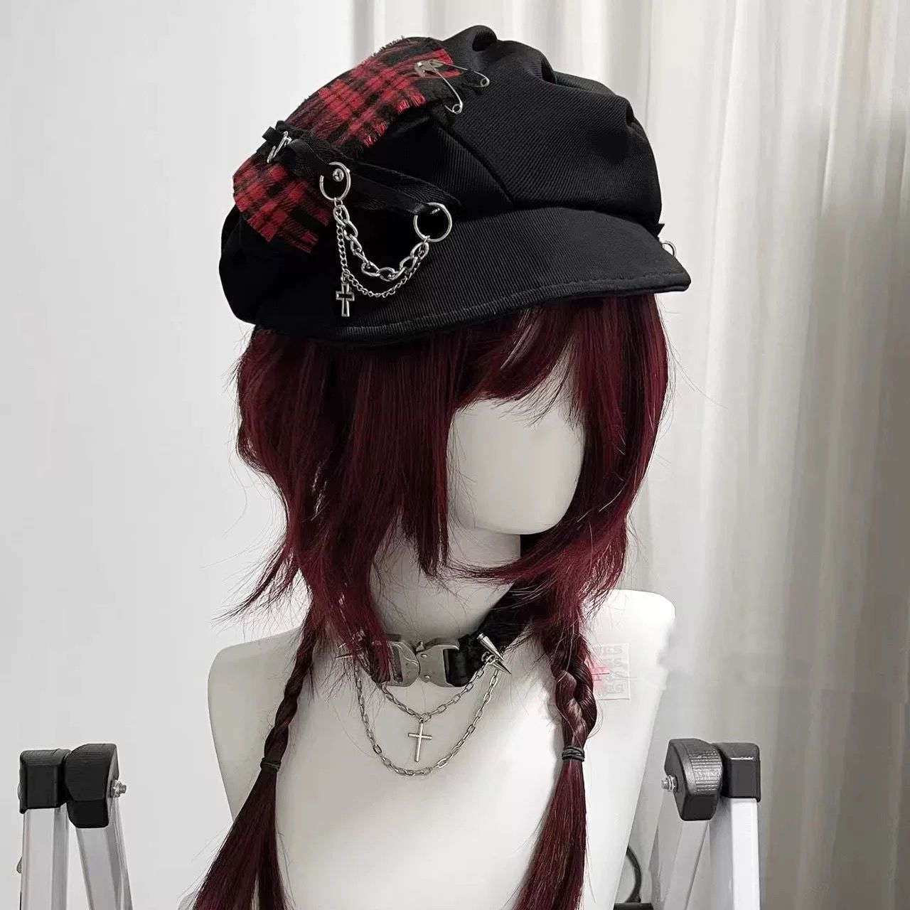 Punk Red Plaid Beret