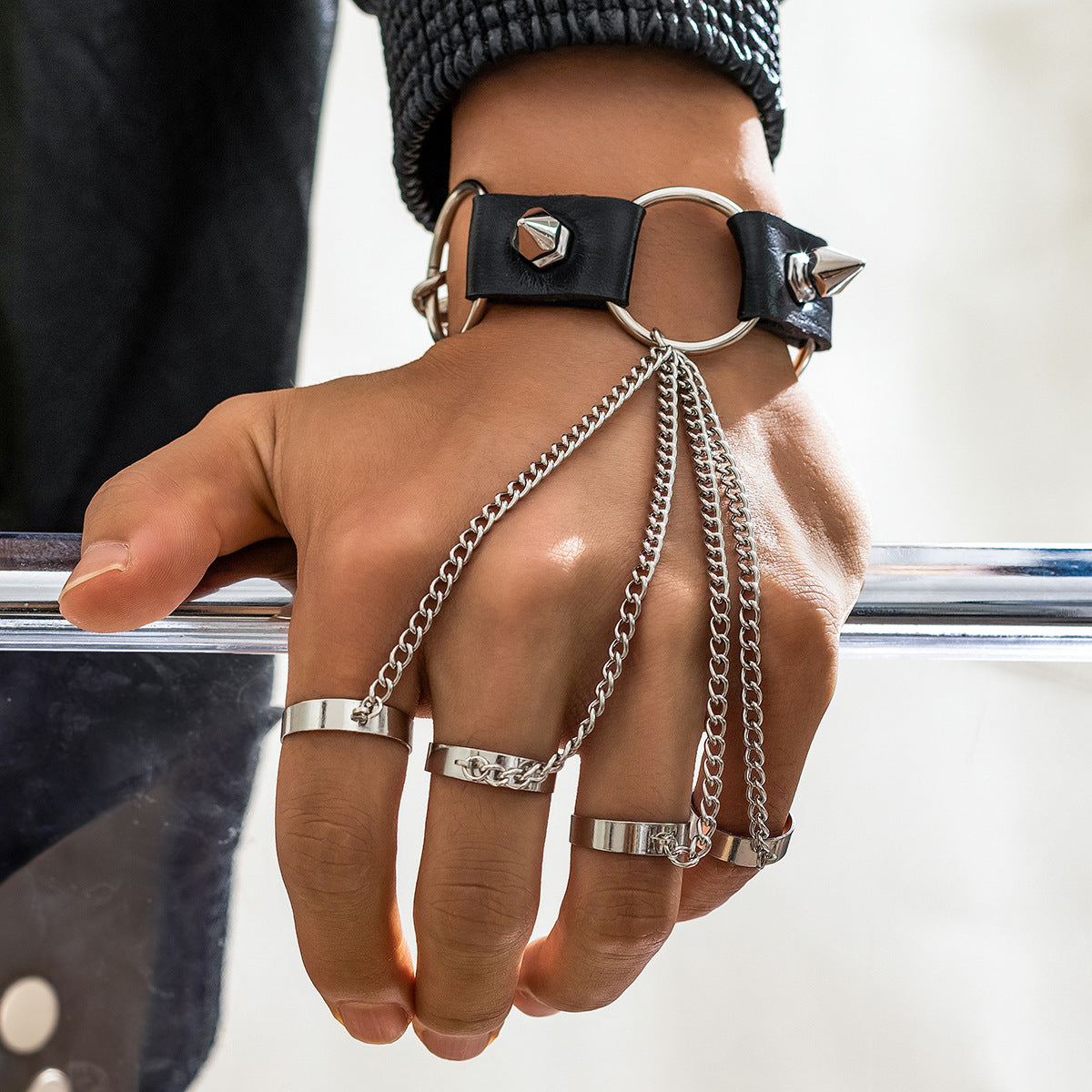 Punk Slave Bracelet - Handchain with Rings