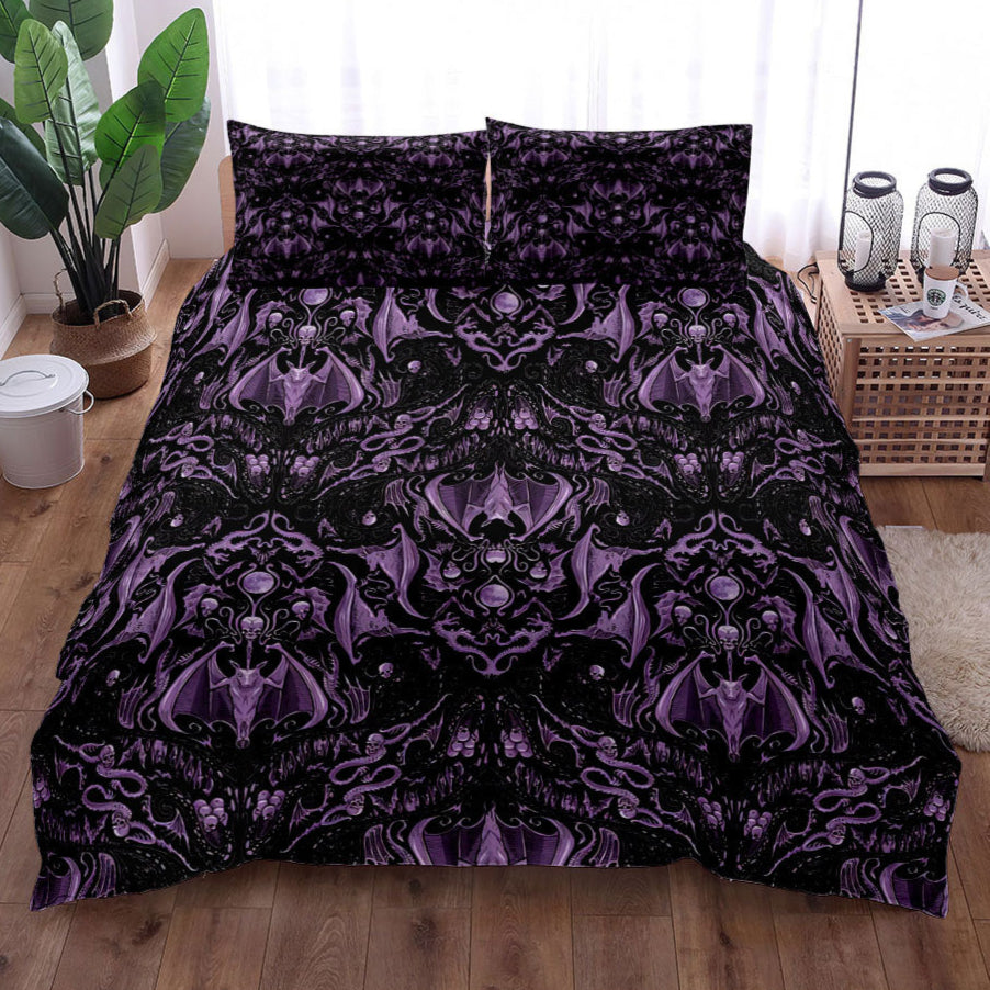 Purple Bat Bedding Set with Pillowcases goth