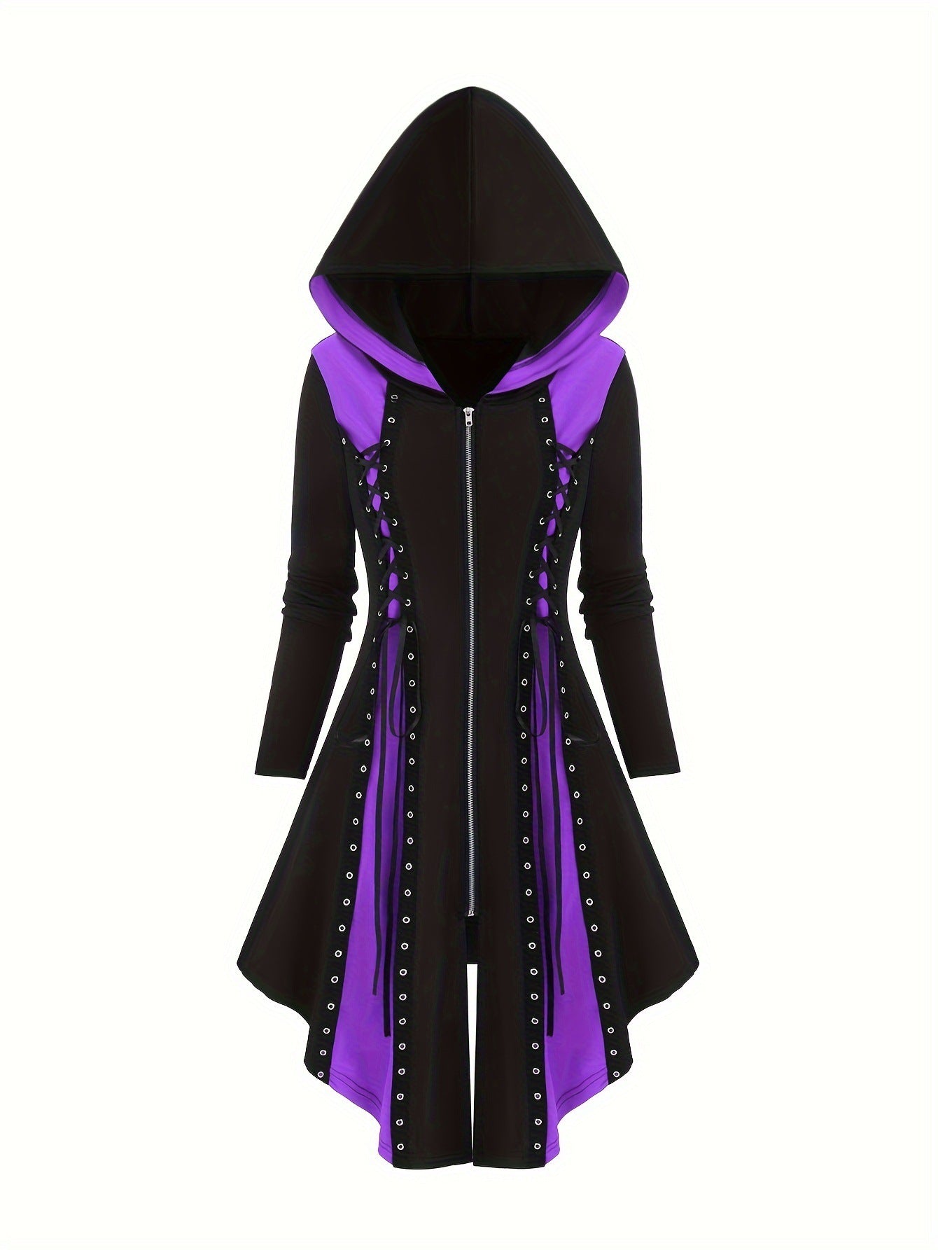 Purple Black Goth Hooded Coat Jacket
