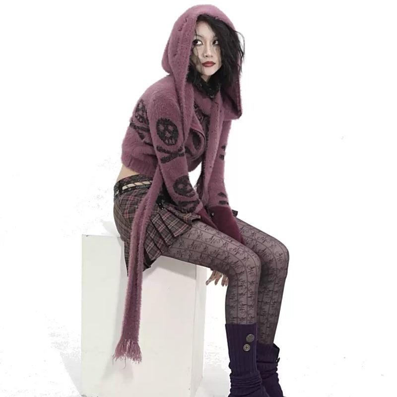 goth Purple Cardigan Skull Crossbones