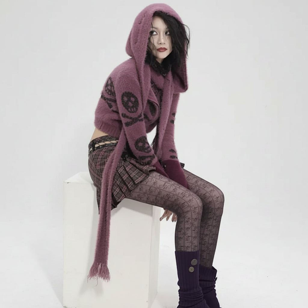 goth Purple Cardigan Skull Crossbones