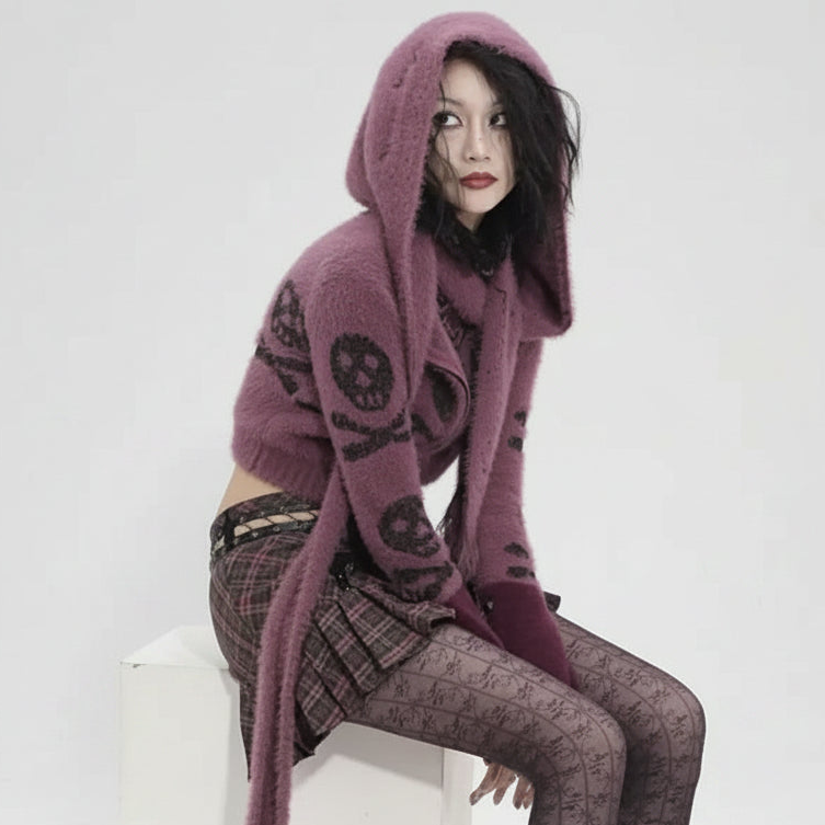 Purple Goth Cardigan Skull Crossbones