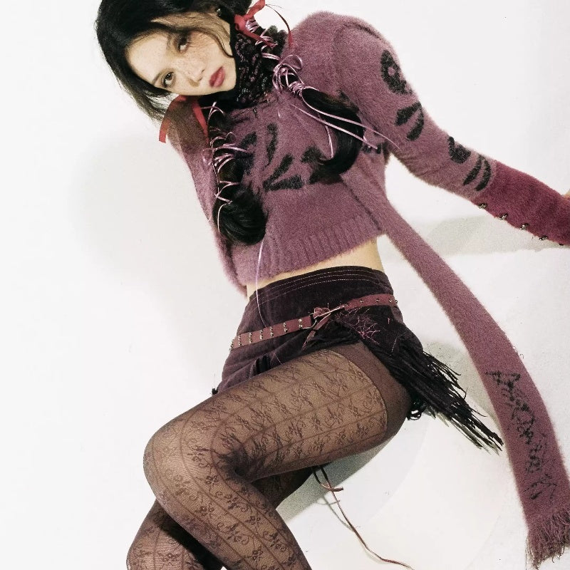 Purple Goth Cardigan Skull Crossbones