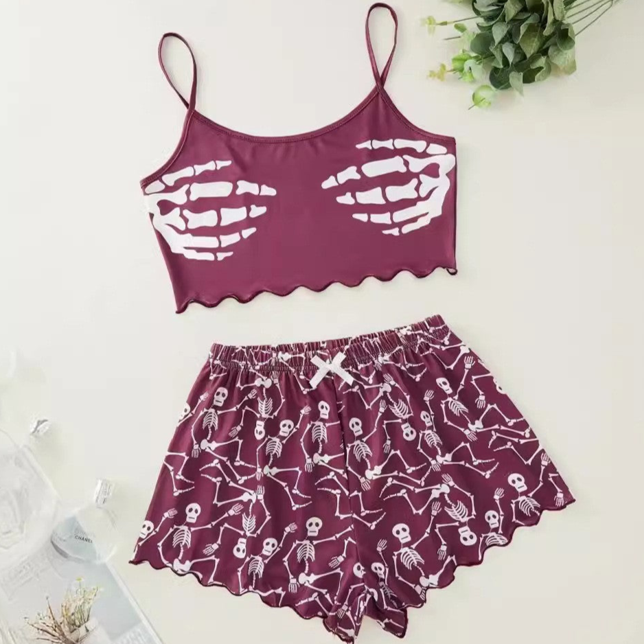 Purple Goth Pj Set with Skeleton Palms