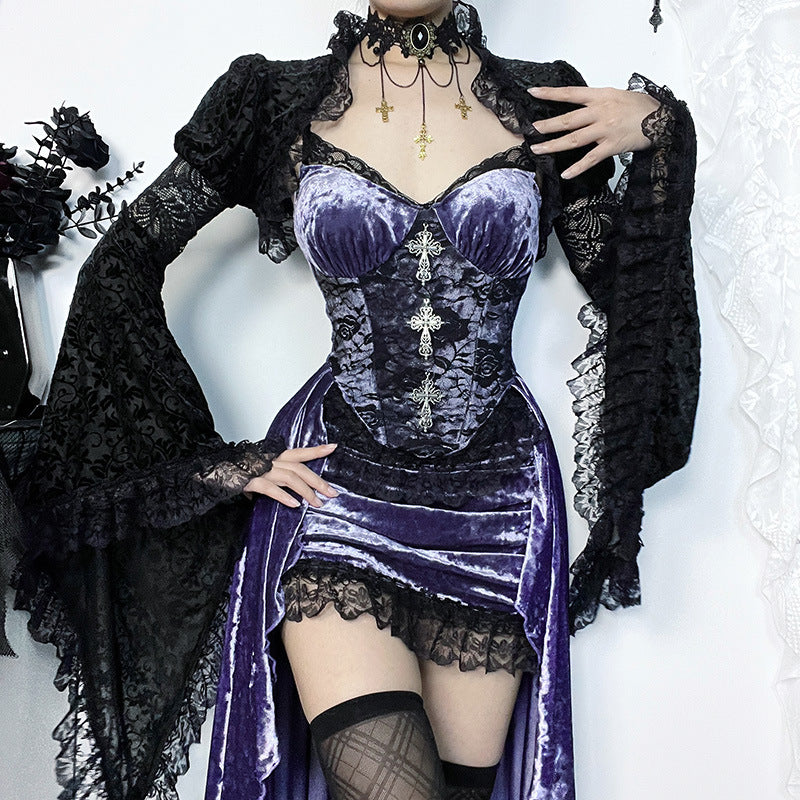 Purple Gothic Dress - Velvet with Crosses dress