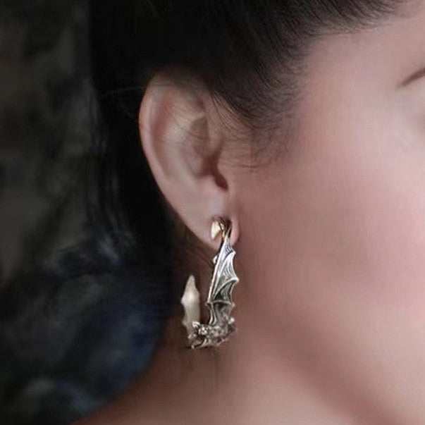 Realistic Bat Hoop Earrings Womens