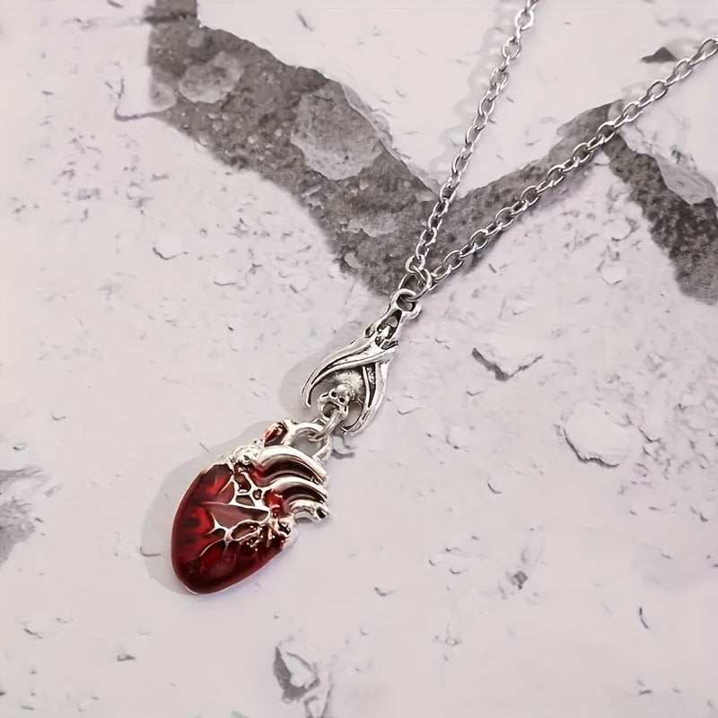 Blood Red Realistic Heart Necklace