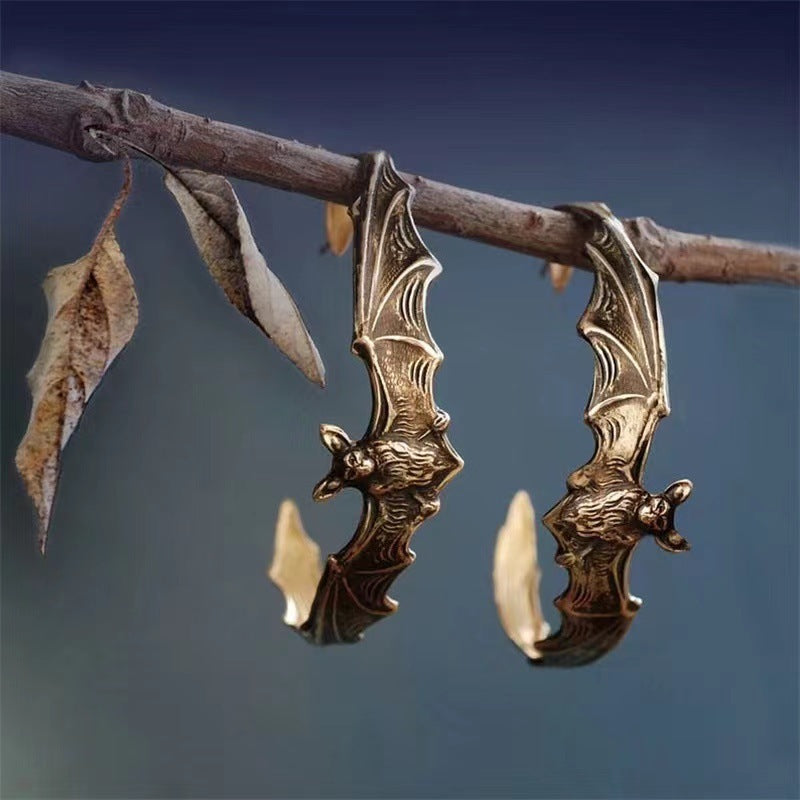 Realistic Bat Hoop Earrings Womens