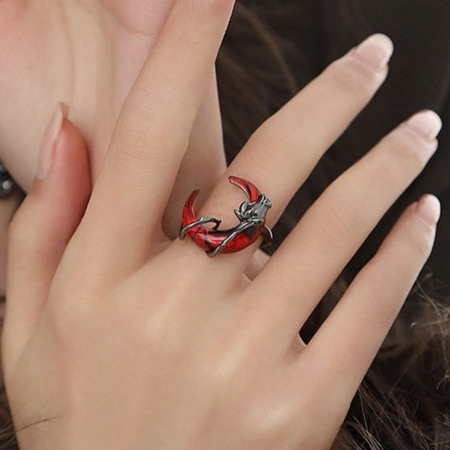 Red Crescent Moon Rose Ring