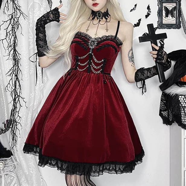 Red Goth Dress - Bright Velvet