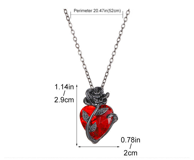 Rose Flower Red Heart Necklace
