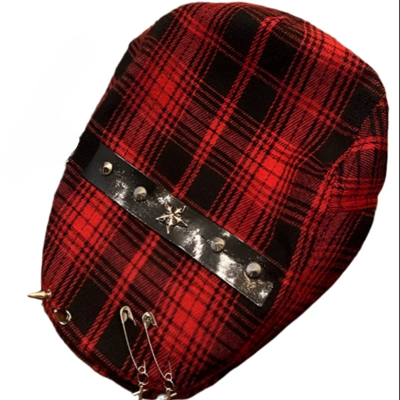 alt Red Plaid Goth Hat with Crosses