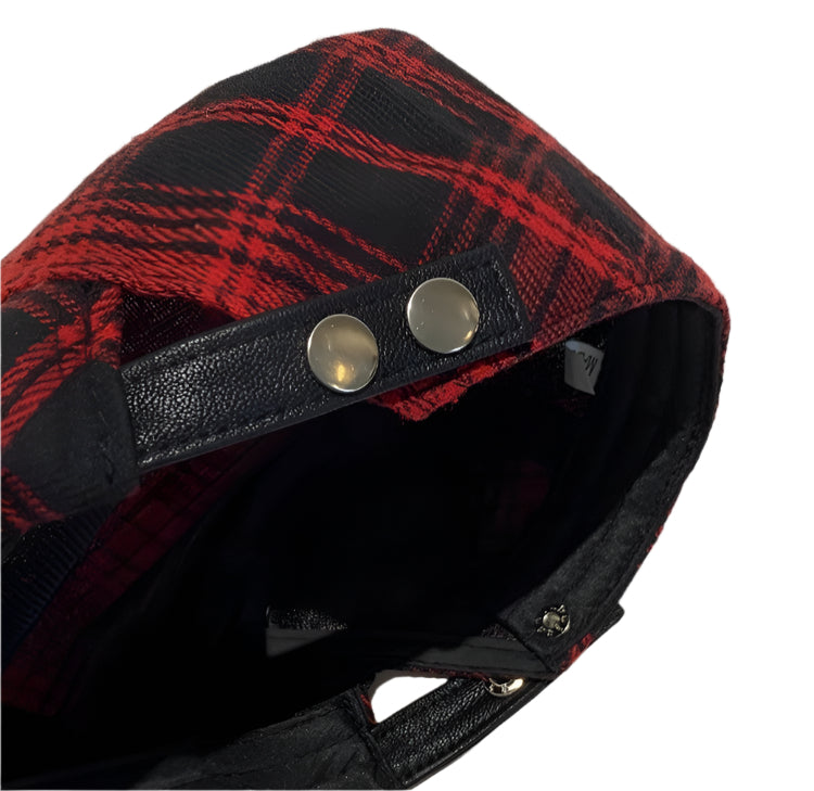 Red Plaid Goth Hat with Crosses
