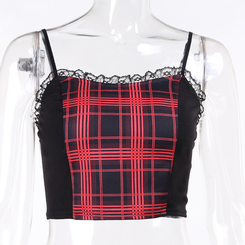 Red Plaid Punk Top Skirt Set Co Ord