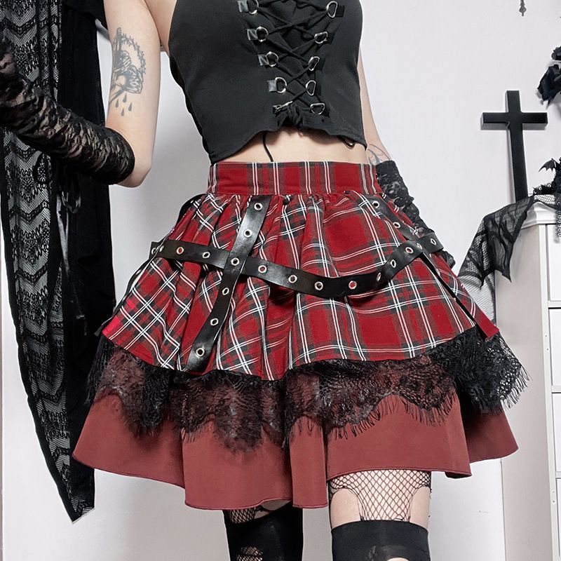 Red Punk Plaid Skirt