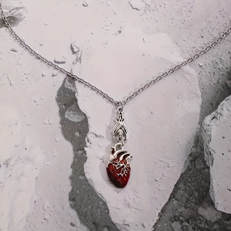 Blood Red Realistic Heart Necklace