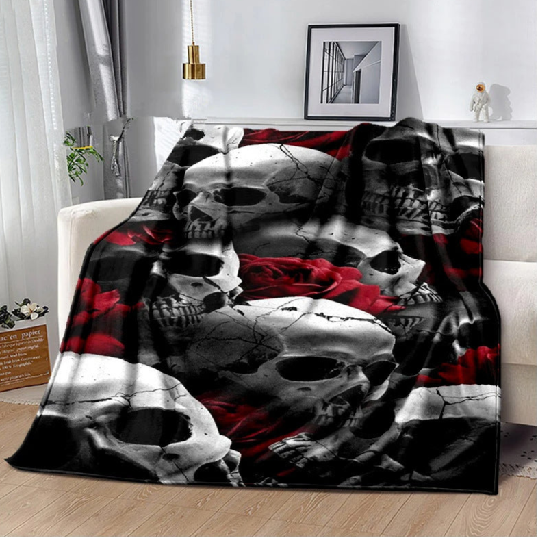 Red Rose Skull Blanket