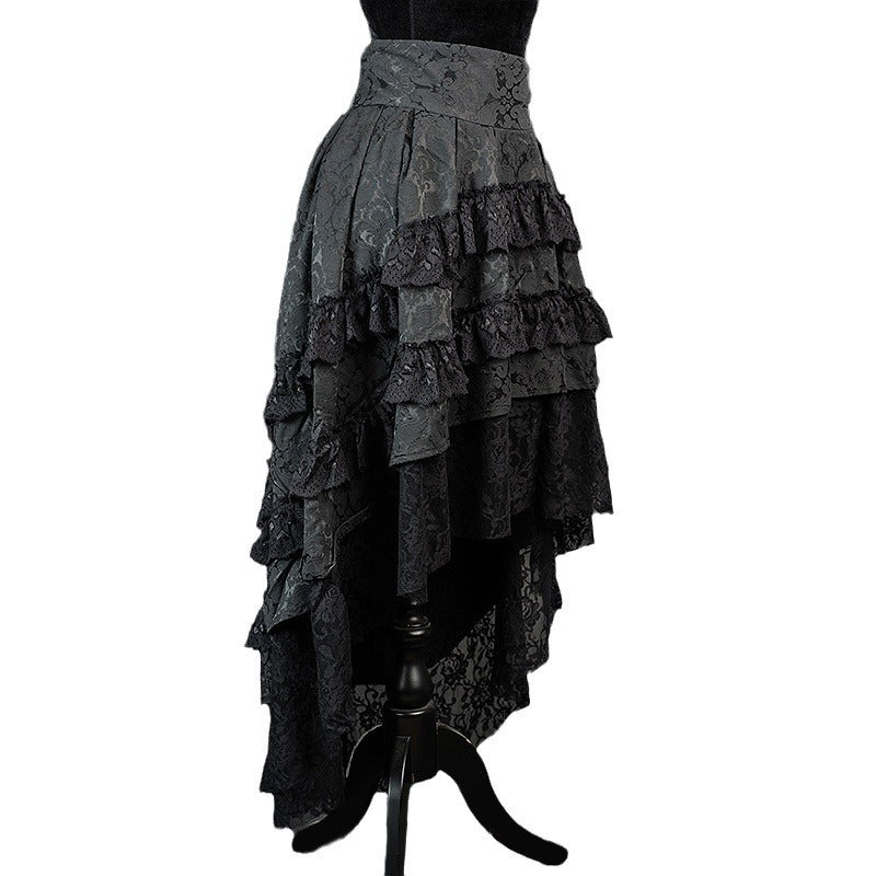 gray Retro Lace Black Gothic Victorian Skirt Voluminous
