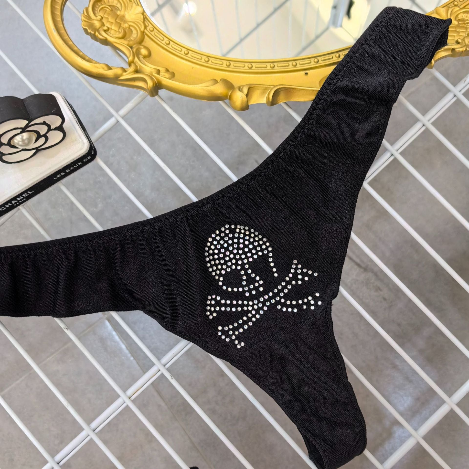 Rhinestone Skull thong Panties Gothic Style