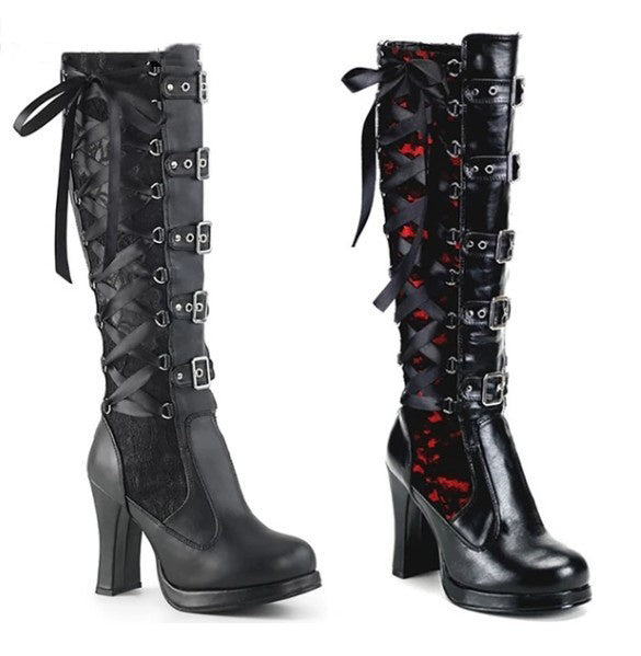 Ribbon Lace High Heel Boots Goth Style