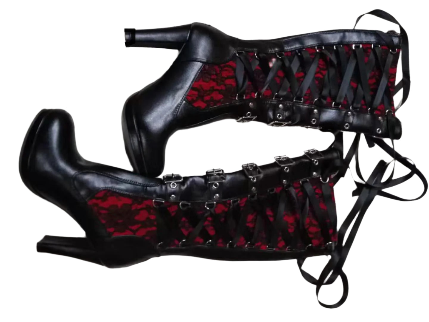 Ribbon Lace High Heel Boots Goth Style women