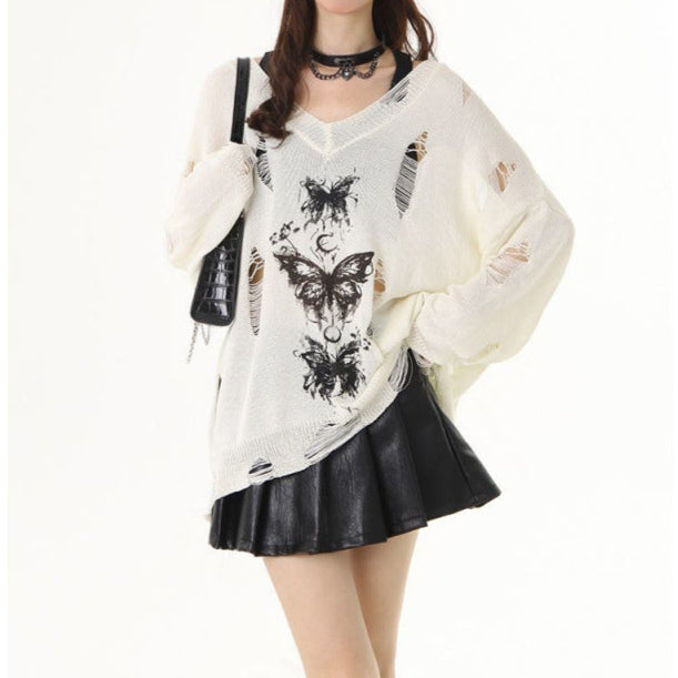 Ripped White Goth Top Womens
