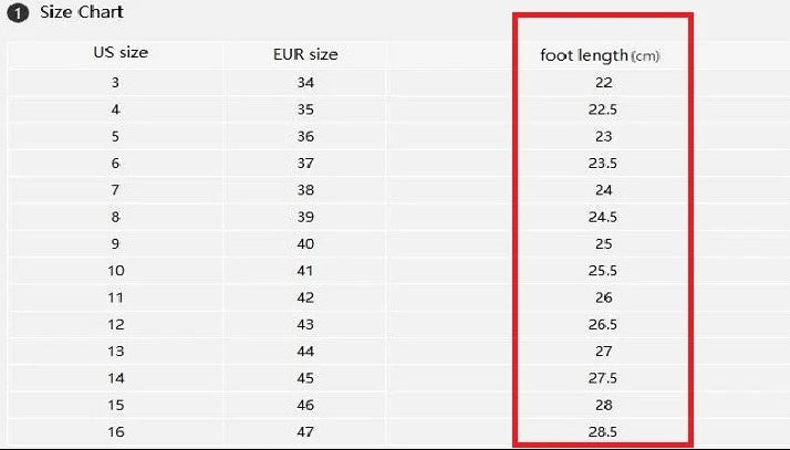 Instructions on measuring foot length and heel to toe difference with illustrations and charts.