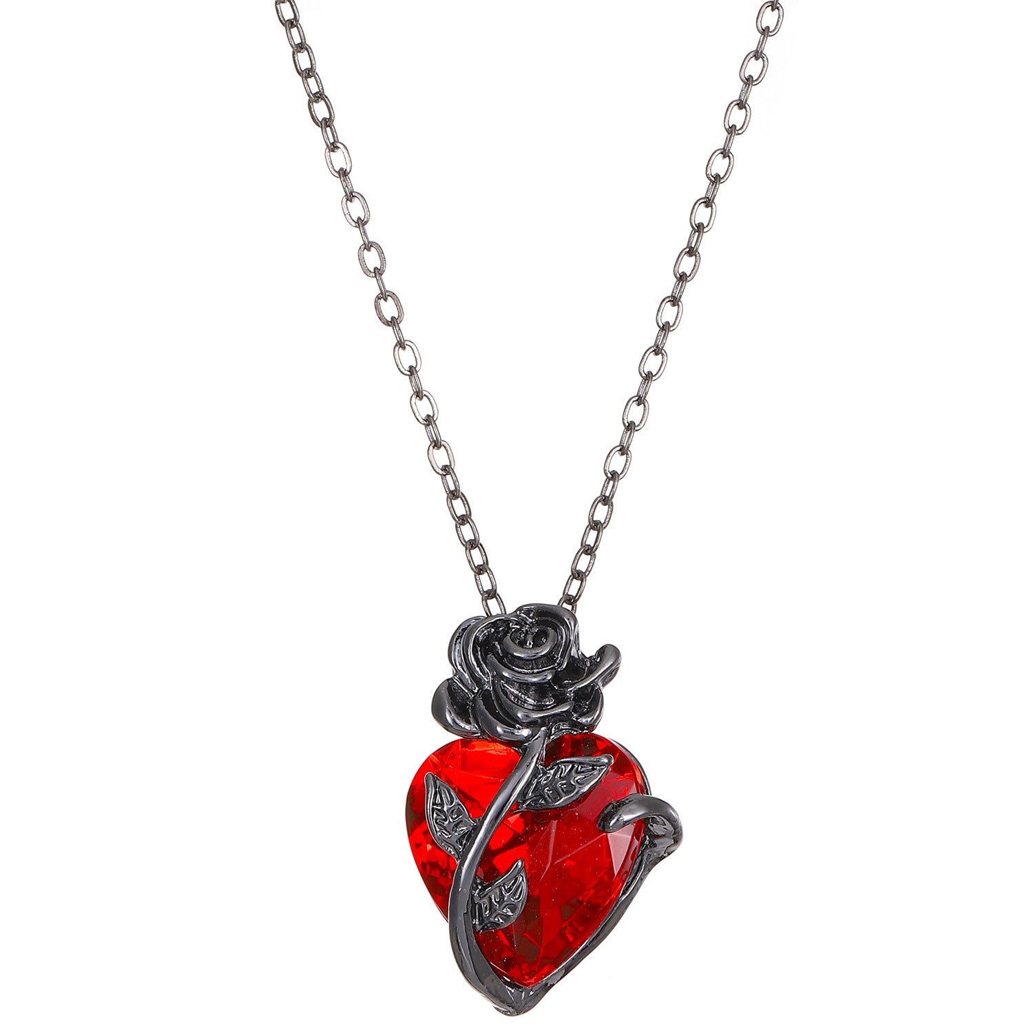 Rose Flower Red Heart Necklace