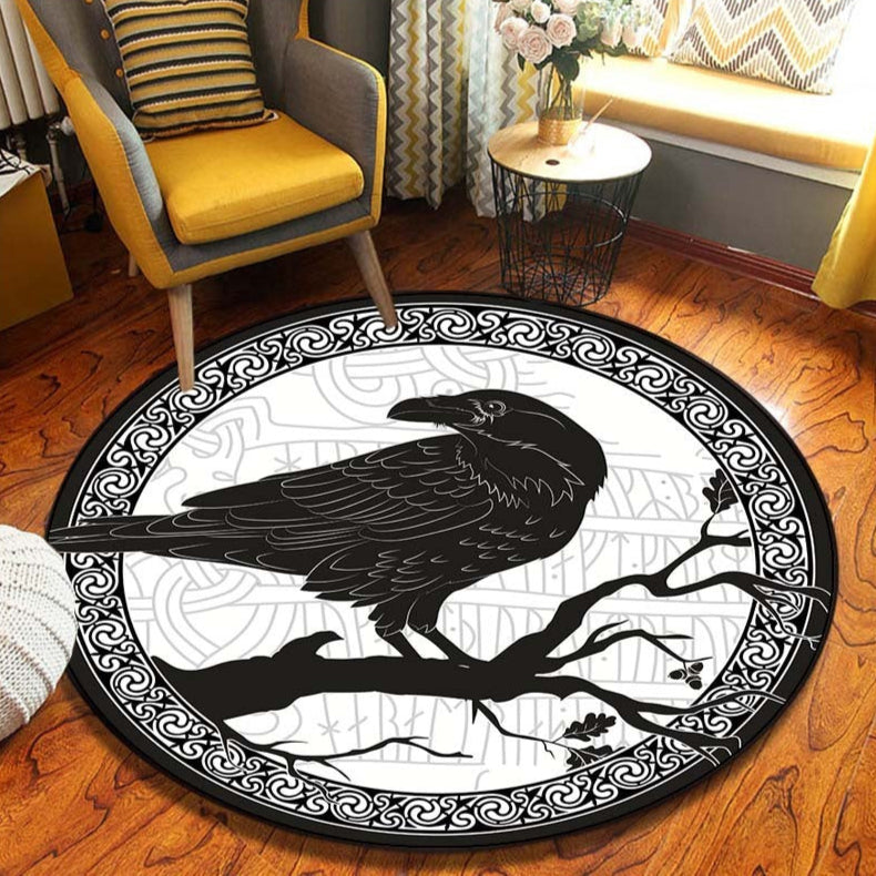 Round Black Crow Carpet