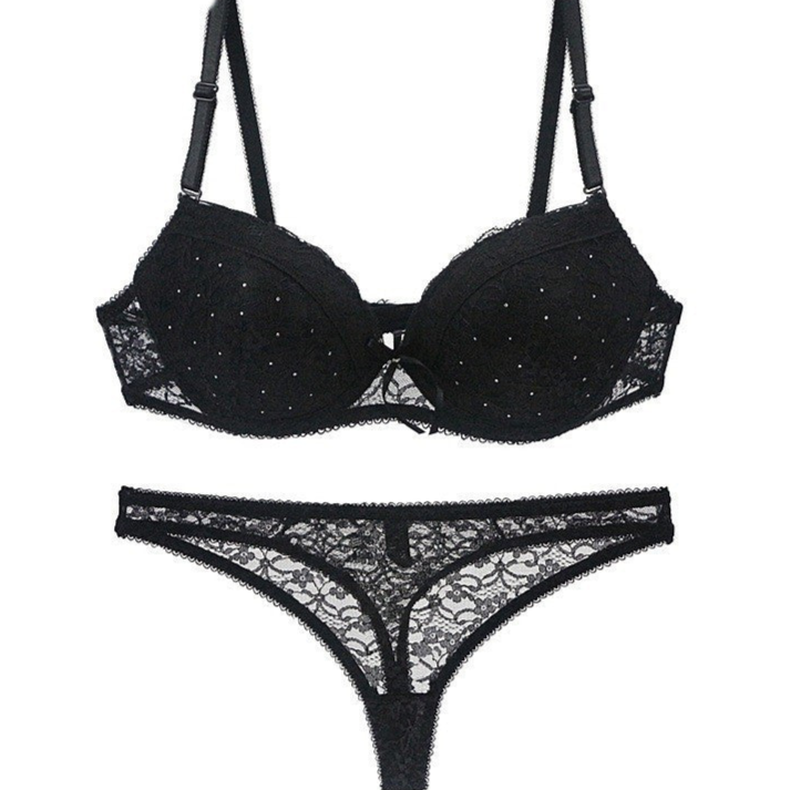 Sexy Black Push Up Bra and Thong Set