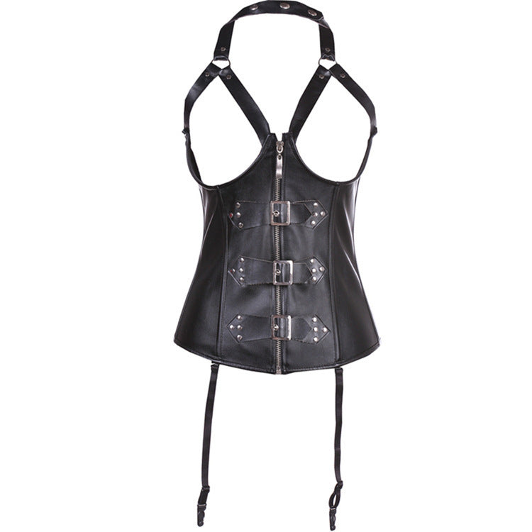 Sexy Black chest Harness Corset Vegan Leather