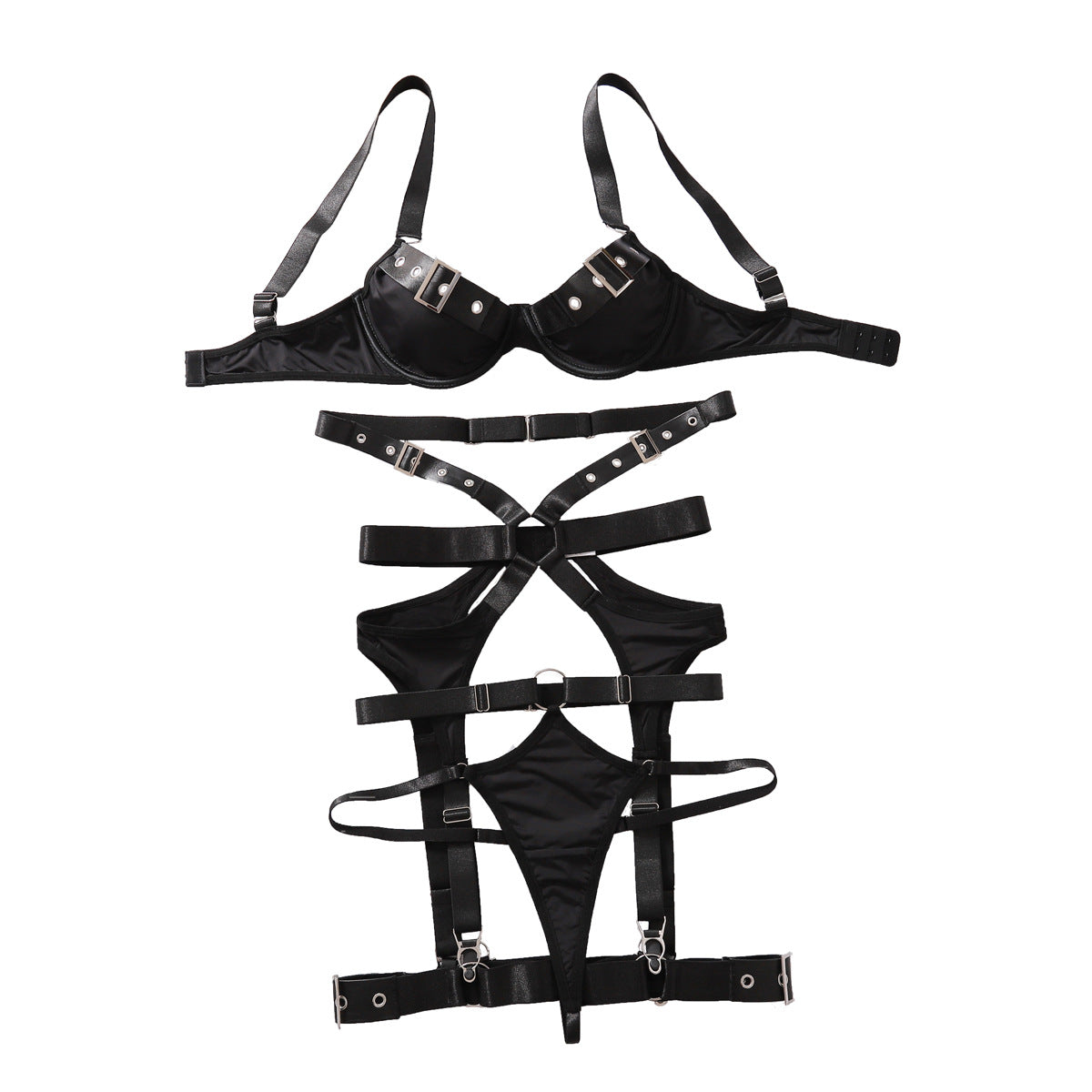 Sexy Goth Harness Lingerie Four-Piece Set