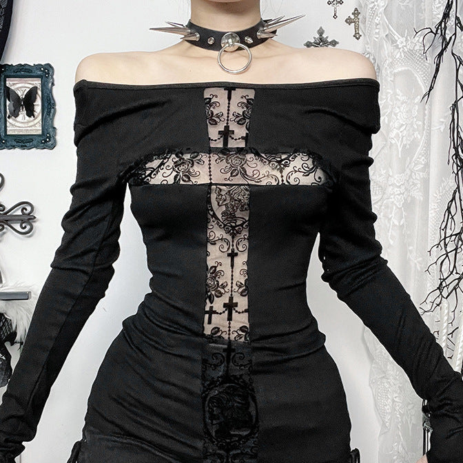 Sheer Cross Long Sleeve Top