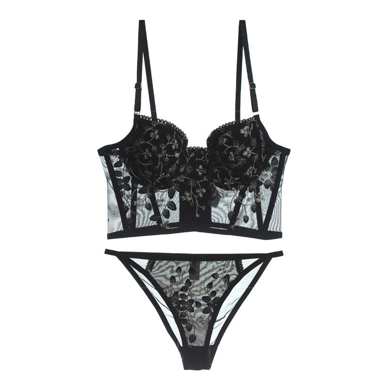Sheer Embroidered Gothic Lingerie Set