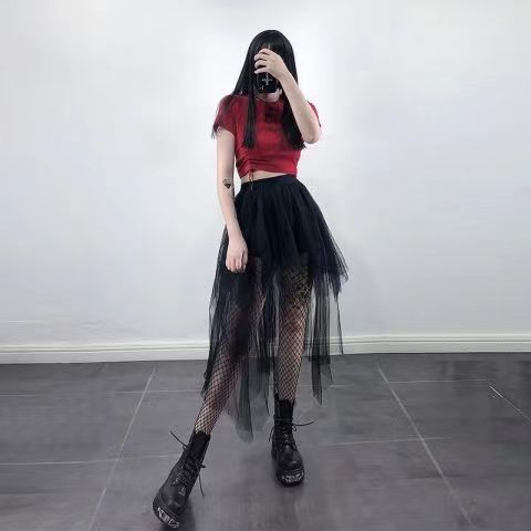 Goth Asymmetrical Black Puffy Skirt