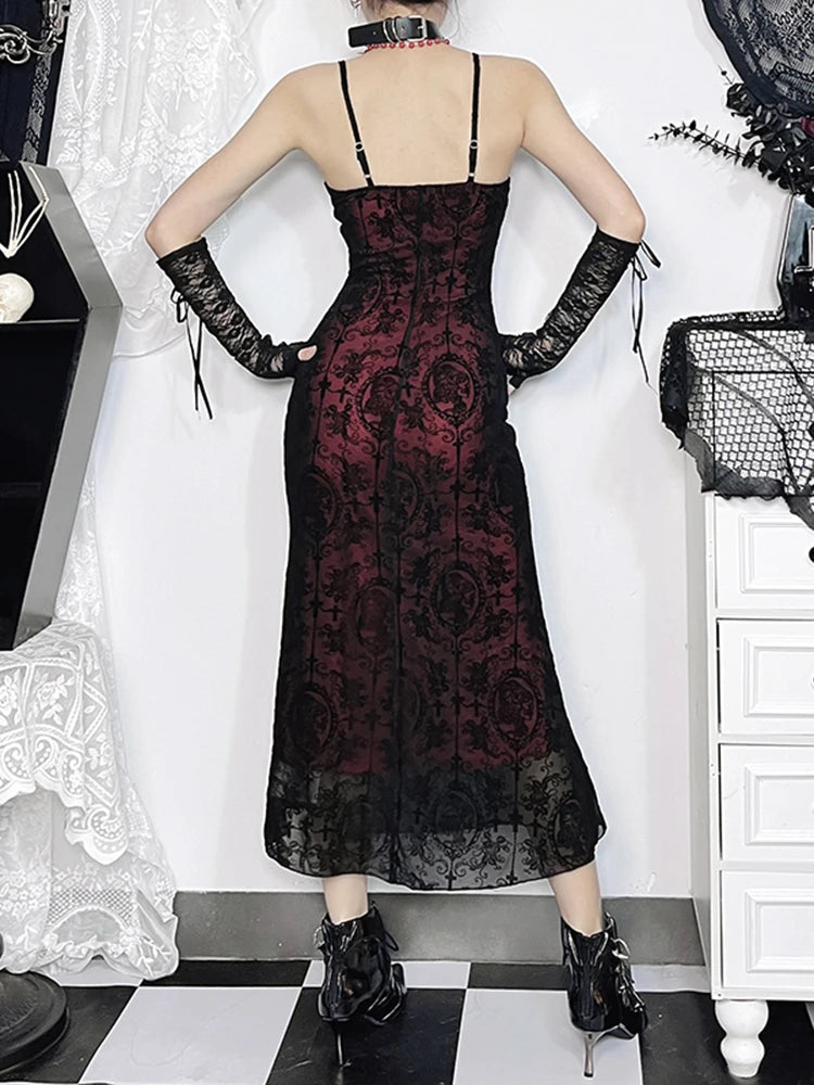 Sheer Lace Goth Dress red