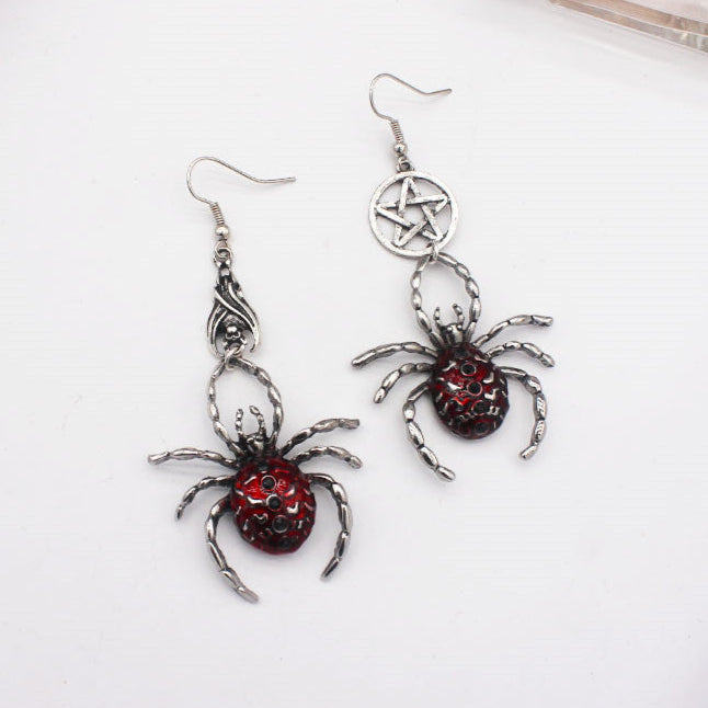 Shop Gothic Long Spider Earrings Black Red — striking gothic, punk, emo, grunge, and alternative pair of earrings crafted from high-quality alloy steel. Unique, flattering, comfy to wear, womens and unisex. Free worldwide shipping!