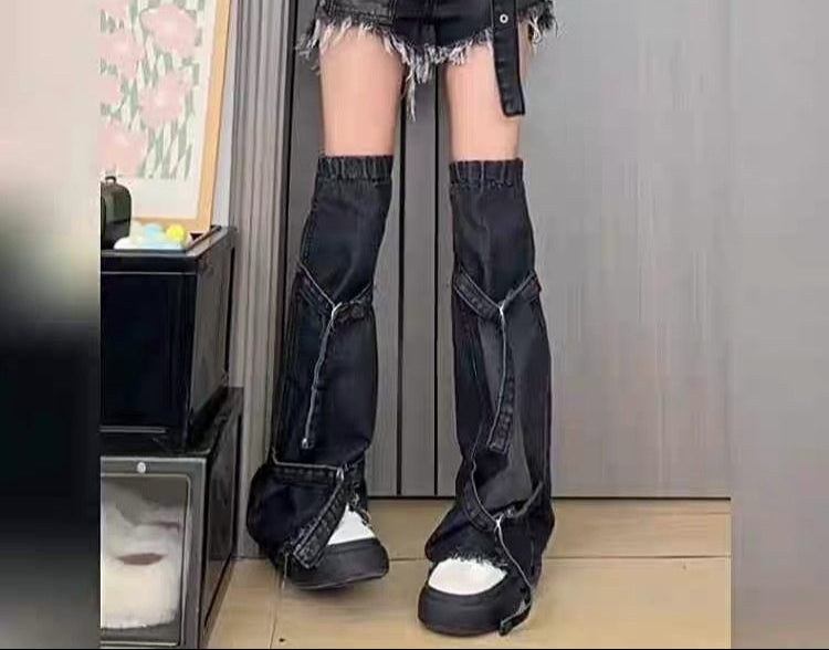 Denim Shorts with Denim Leg Warmers Set