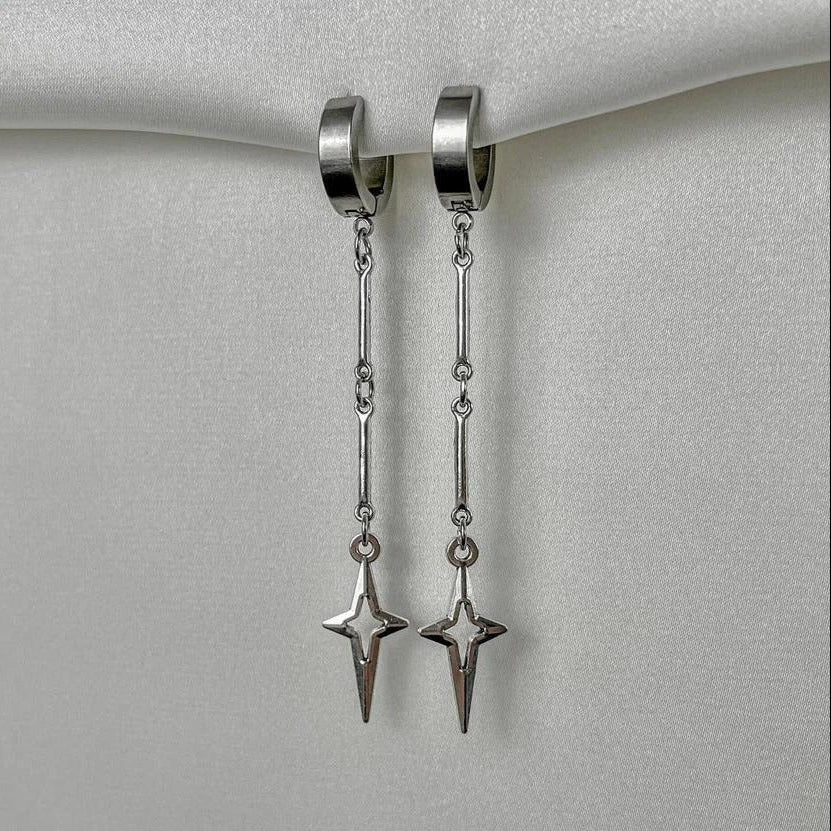 Silver Drop Star Earrings