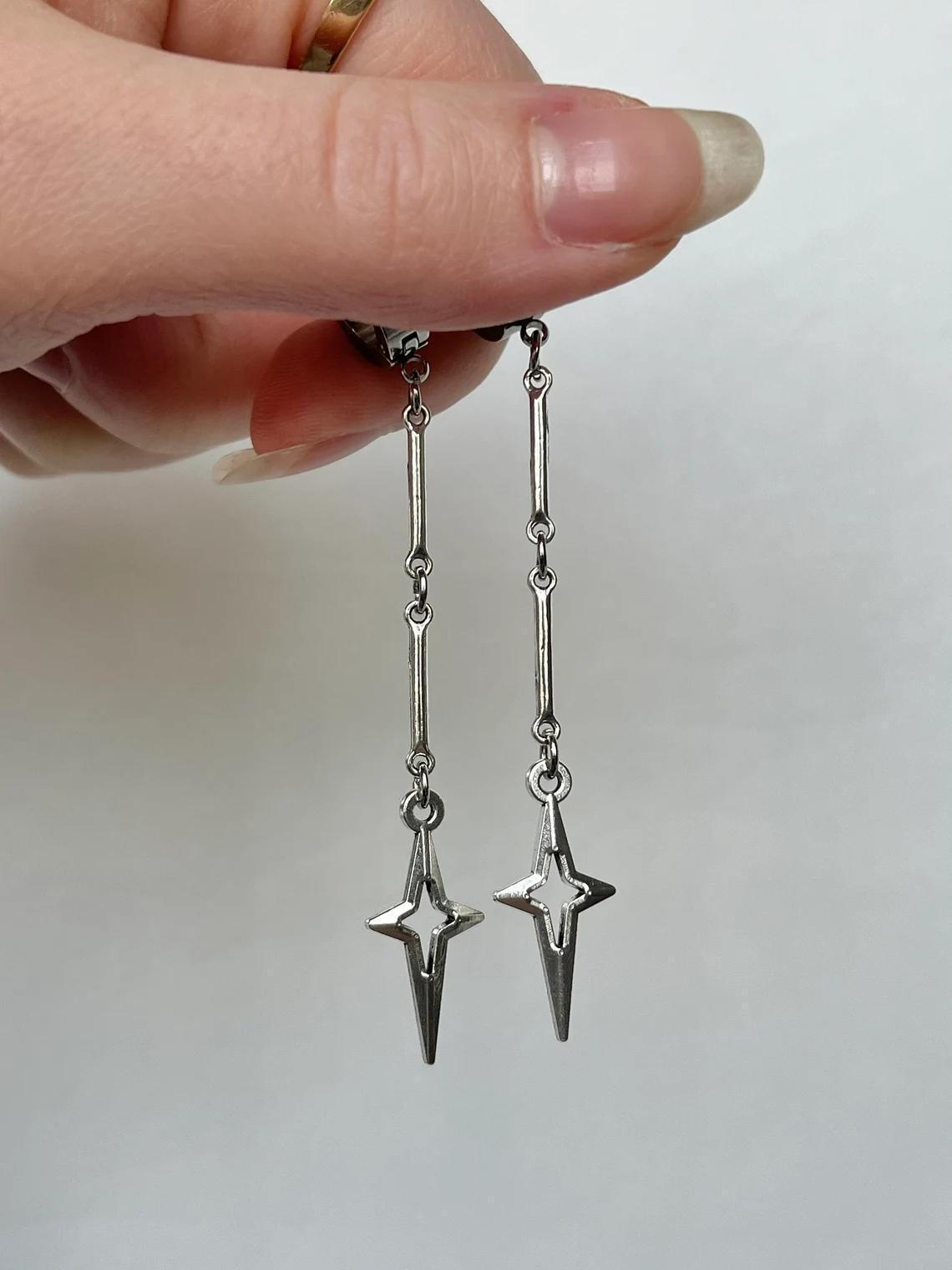Silver Drop Star Earrings women