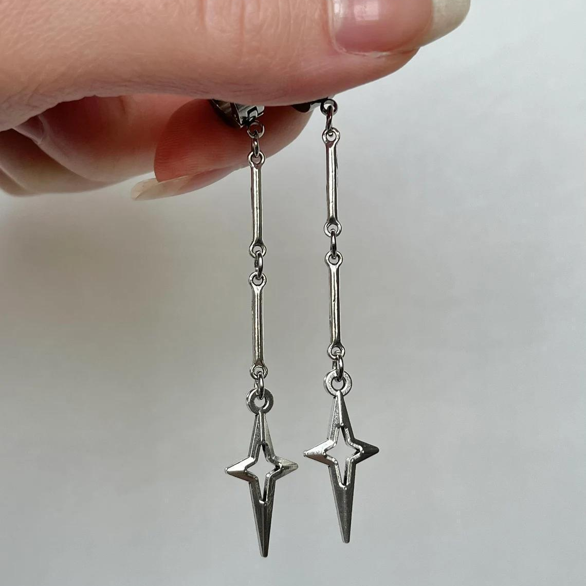 Silver Drop Star Earrings