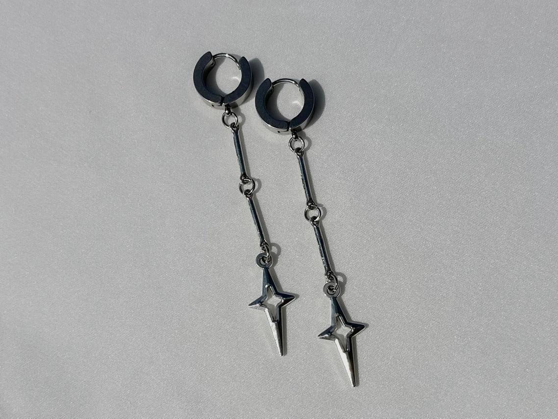 Silver Drop Star Earrings women