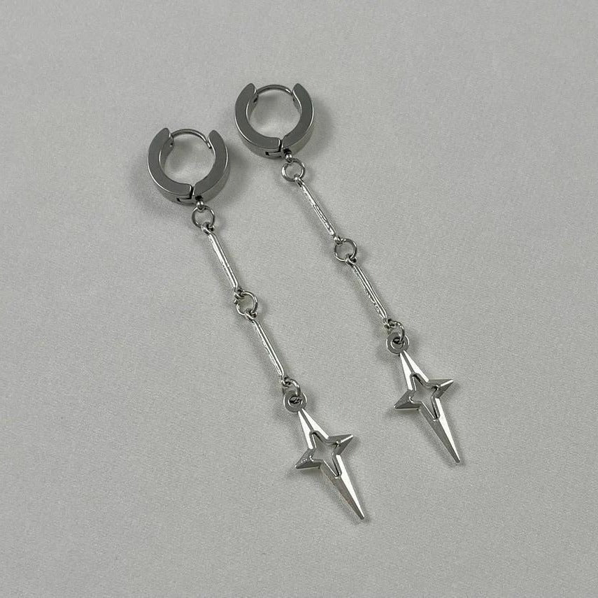 Silver Drop Star Earrings