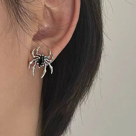 Silver Steel Spider Stud Earrings