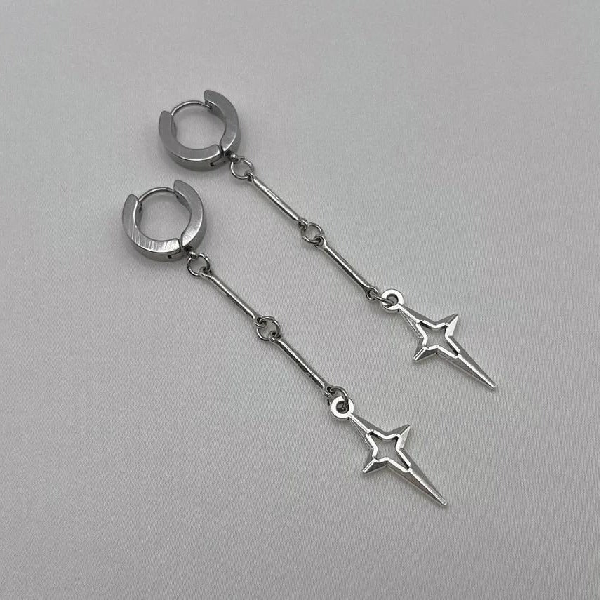 Silver Drop Star Earrings