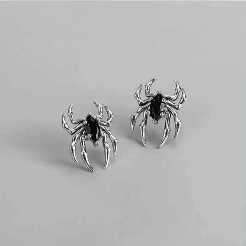 Silver Steel Spider Stud Earrings
