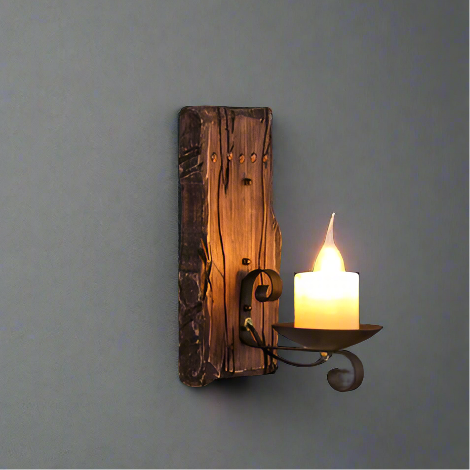 Simulation Candle Wall Light with Wooden Base